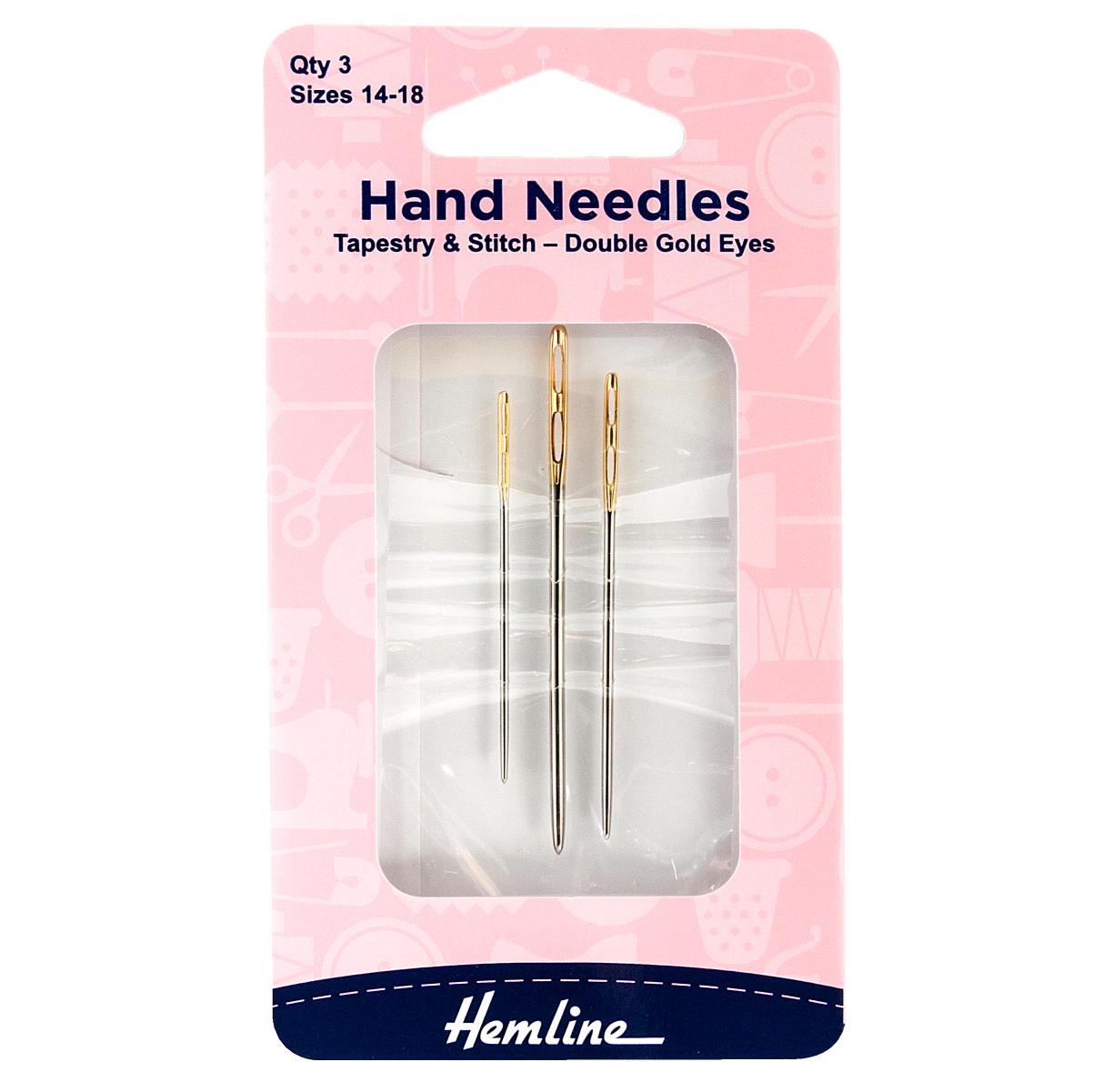 Hand Sewing Needles: Tapestry & Stitch: Double Gold Eye: Size 14-18: Pack of 3