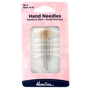 Hand Sewing Needles: Tapestry & Stitch: Double Gold Eye: Size 14-24: Pack of 5