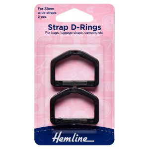Strap D Rings: 32mm: Black: 2 Pieces