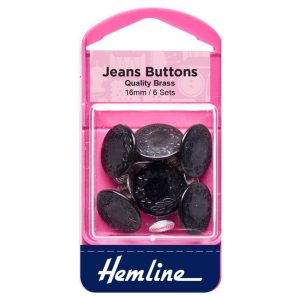 Buttons: Jeans: Black: 16mm: 6 Sets