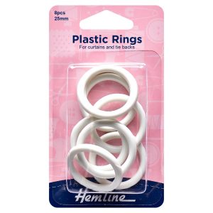 Plastic Curtain Rings: White: 25mm: 8 Pieces