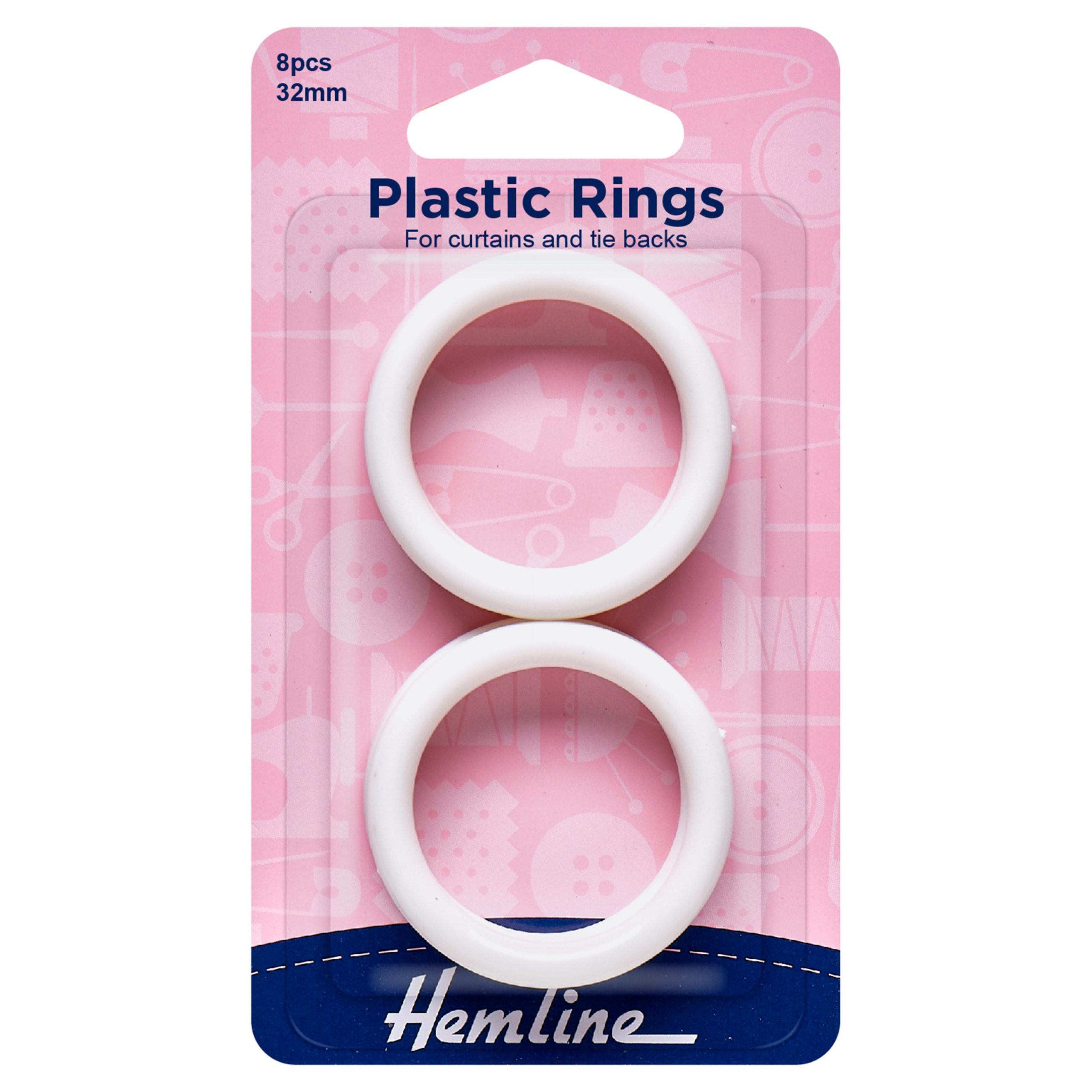 Plastic Curtain Rings: White: 32mm: 8 Pieces