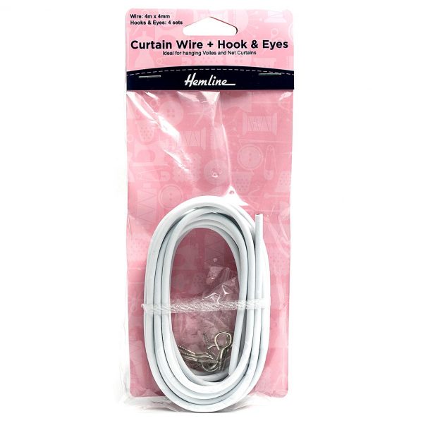 Curtain Wire: 4m x 4mm: with Hooks & Eyes: 4 Sets