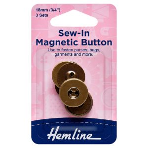 Button: Magnetic: Sew-In: 18mm: Brass: 3 Sets