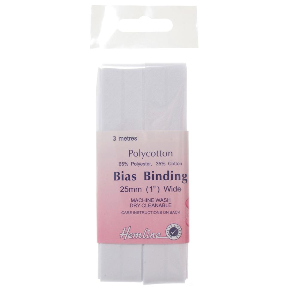 Trim: Bias Binding: Polycotton: 2.5m x 25mm: White