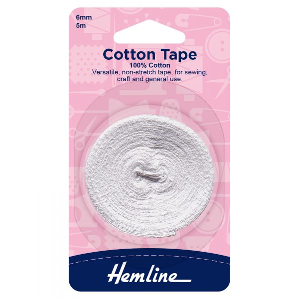 Cotton Tape: 5m x 6mm: White