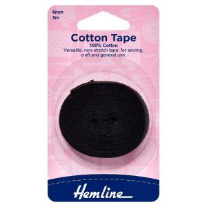 Cotton Tape: 5m x 6mm: Black