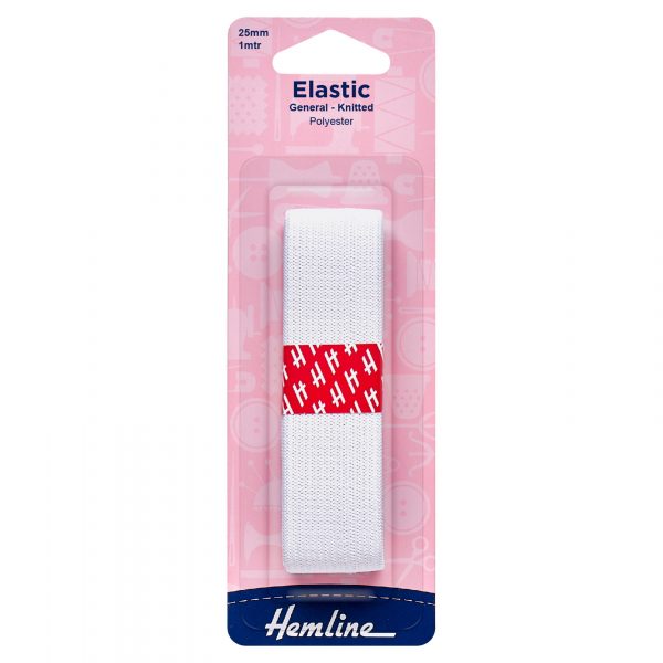 General Purpose Knitted Elastic: 1m x 25mm: White