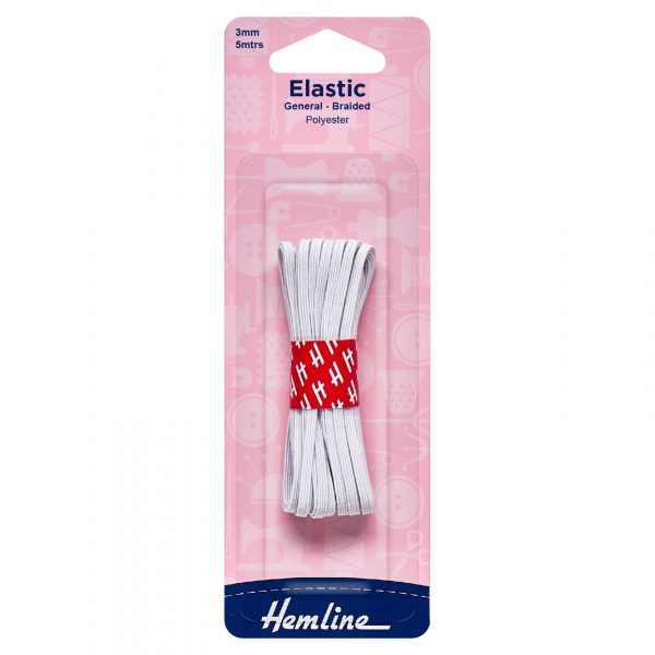H620 3 1 scaled General Purpose Braided Elastic: 5m x 3mm: White