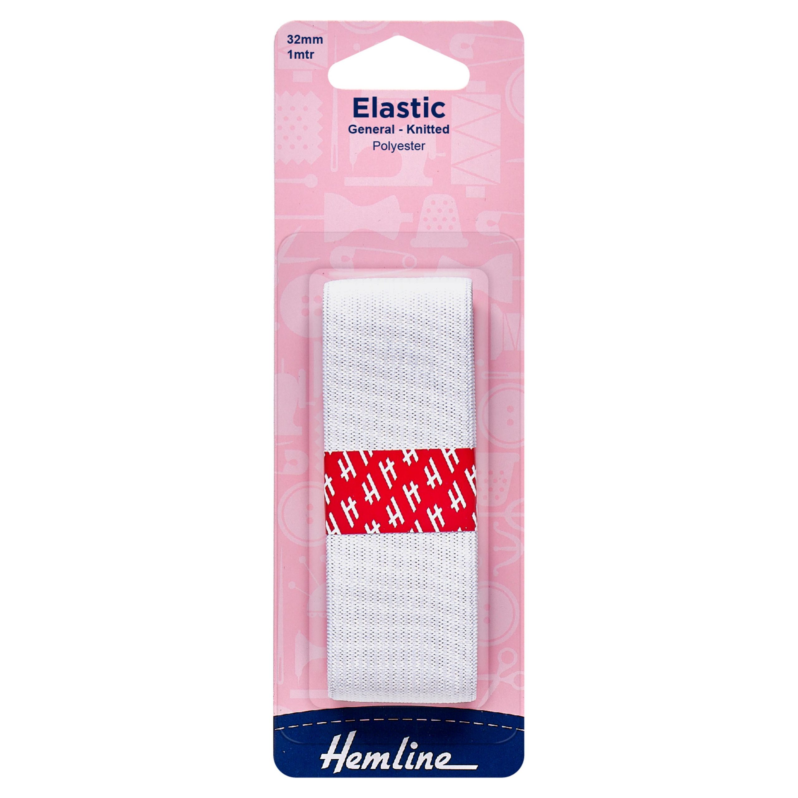 General Purpose Knitted Elastic: 1m x 32mm: White