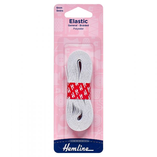 H620 6 1 scaled General Purpose Braided Elastic: 5m x 6mm: White