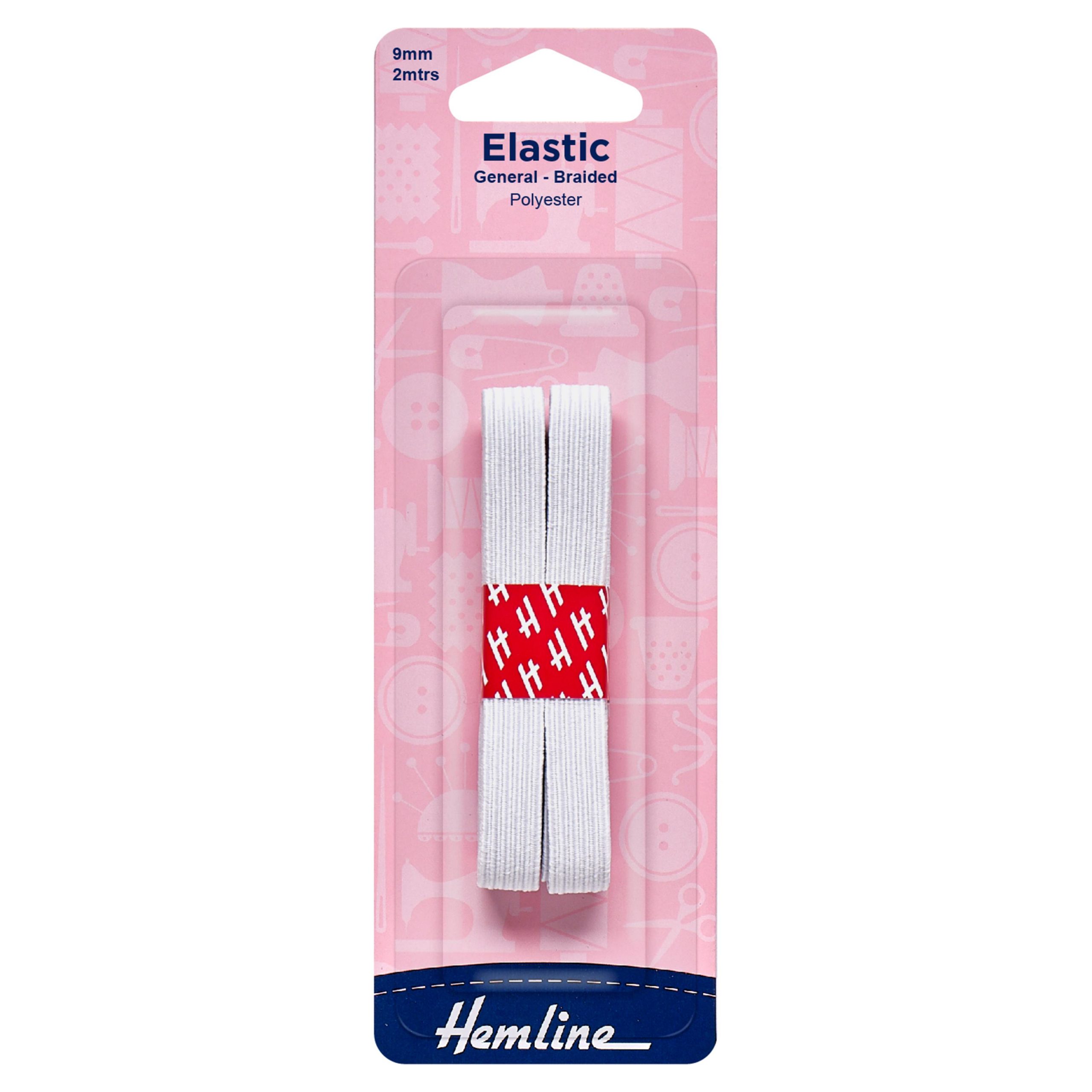 General Purpose Braided Elastic: 2m x 9mm: White