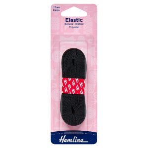 General Purpose Knitted Elastic: 2m x 12mm: Black