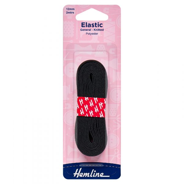 General Purpose Knitted Elastic: 2m x 12mm: Black