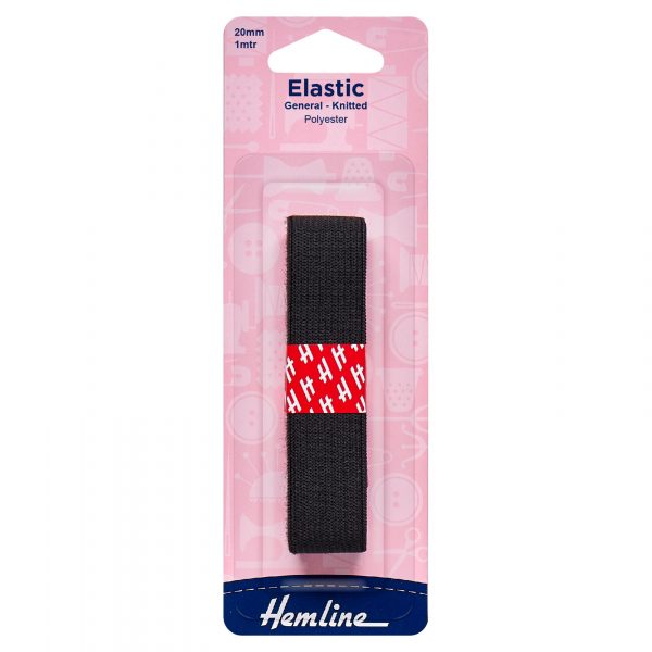 H621 20 1 scaled General Purpose Knitted Elastic: 1m x 20mm: Black