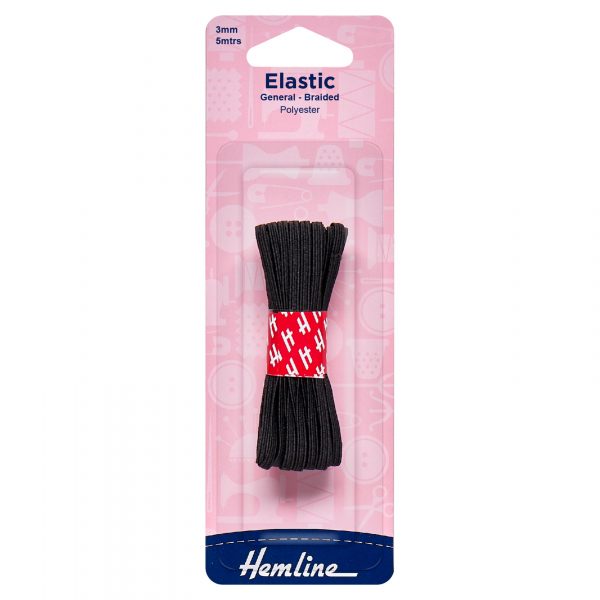 General Purpose Braided Elastic: 5m x 3mm: Black