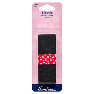General Purpose Knitted Elastic: 1m x 32mm: Black