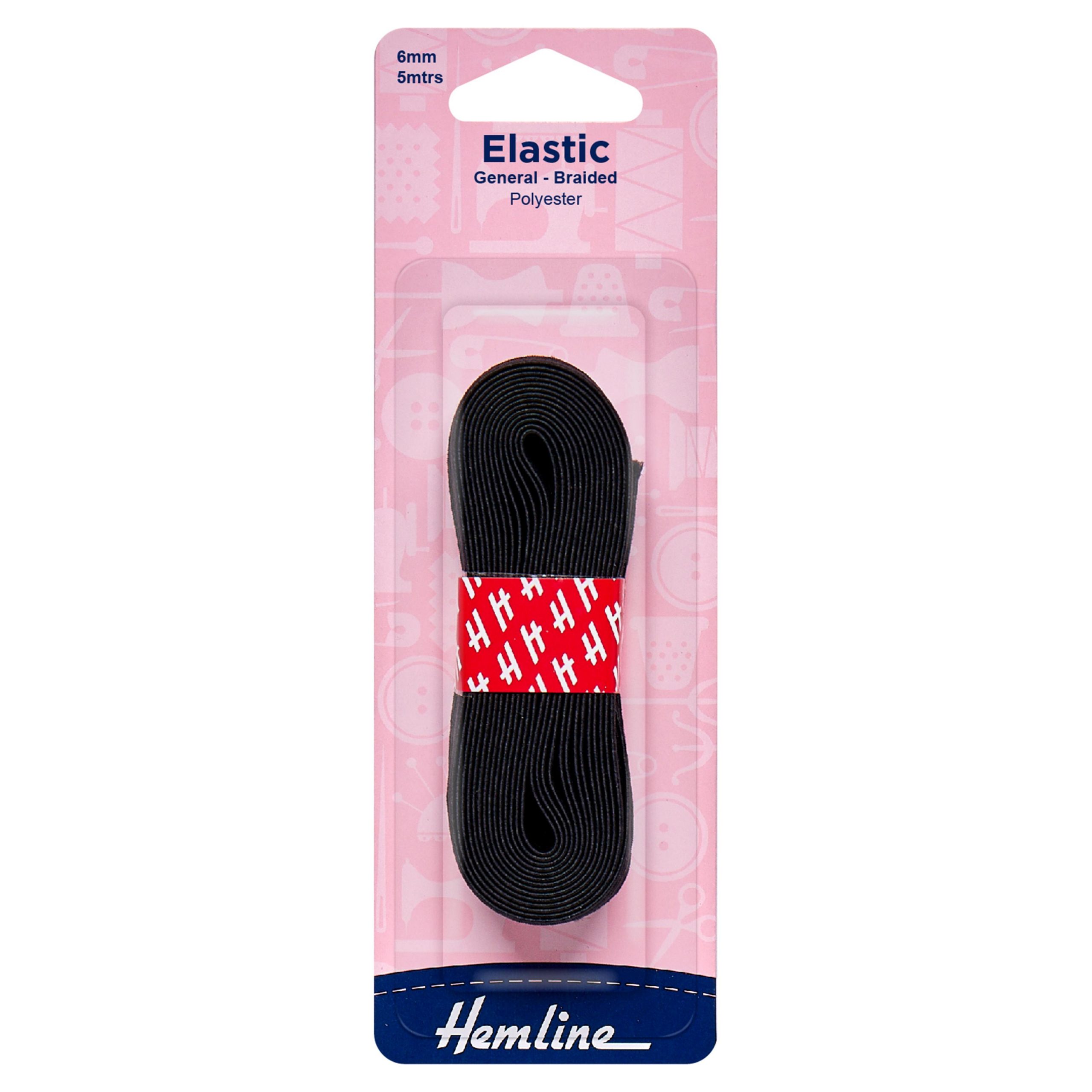 General Purpose Braided Elastic: Black: 5m x 6mm: Black