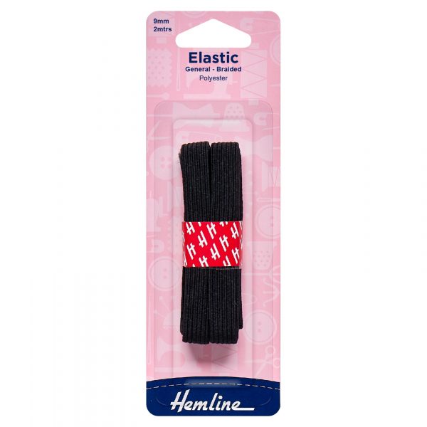 H621 9 1 scaled General Purpose Braided Elastic: 2m x 9mm: Black