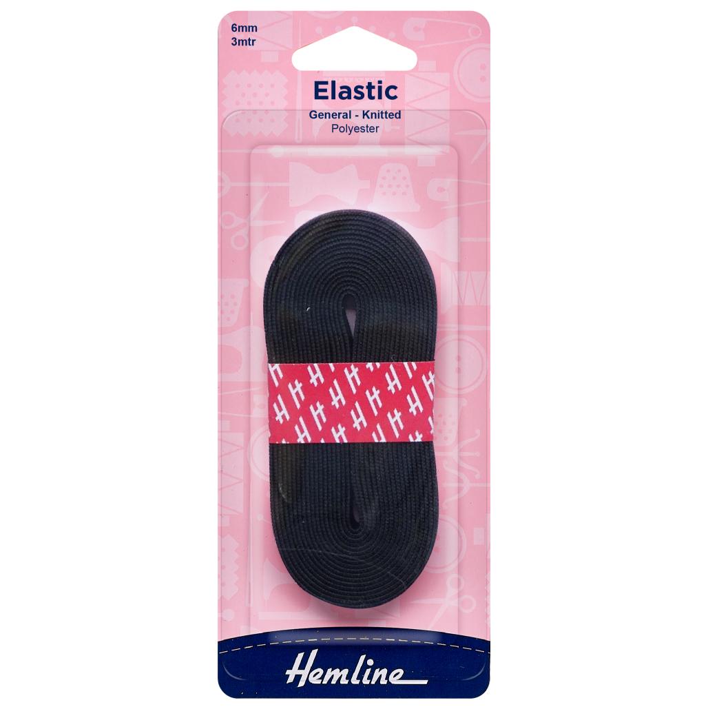 General Purpose Knitted Elastic: 3m x 6mm: Black