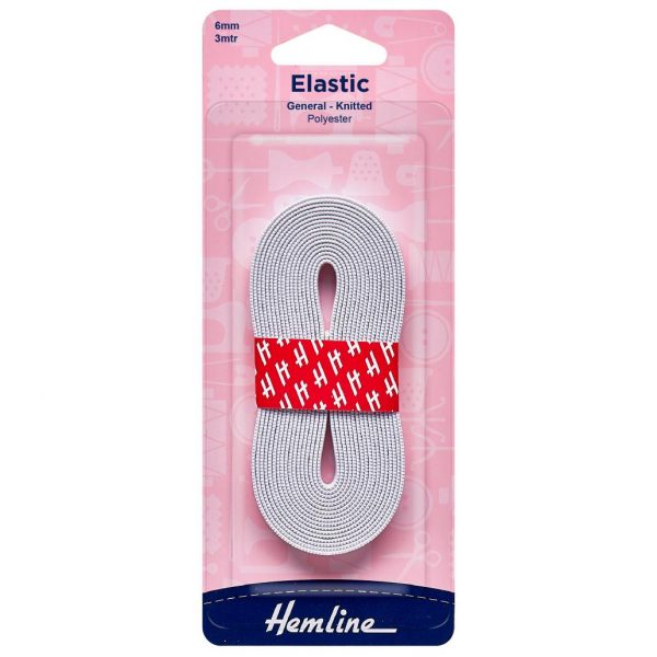 H622 WH General Purpose Knitted Elastic: 3m x 6mm: White