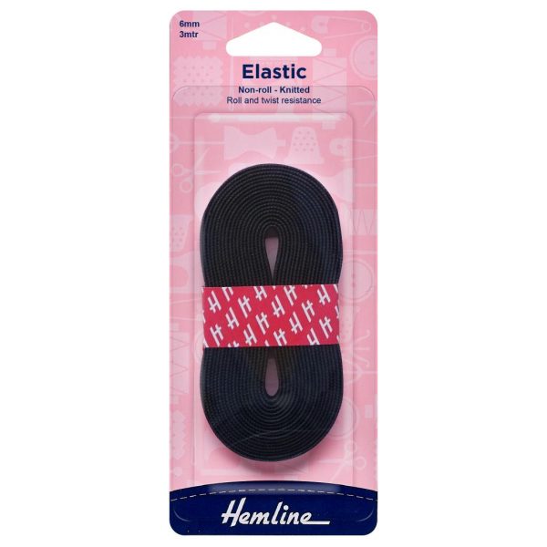Non-Roll Knitted Elastic: 3m x 6mm: Black