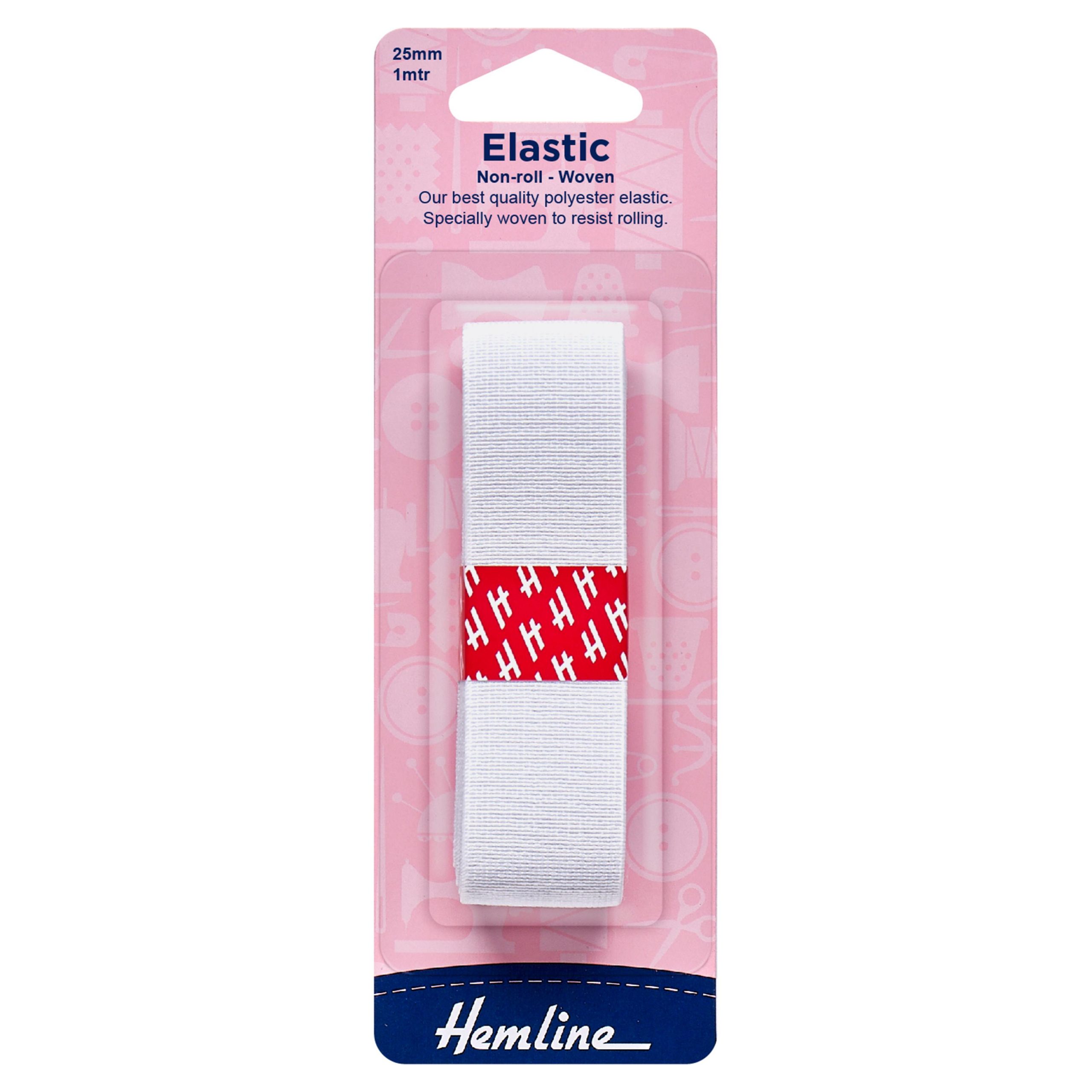 Woven Non Roll Elastic: 1m x 25mm: White