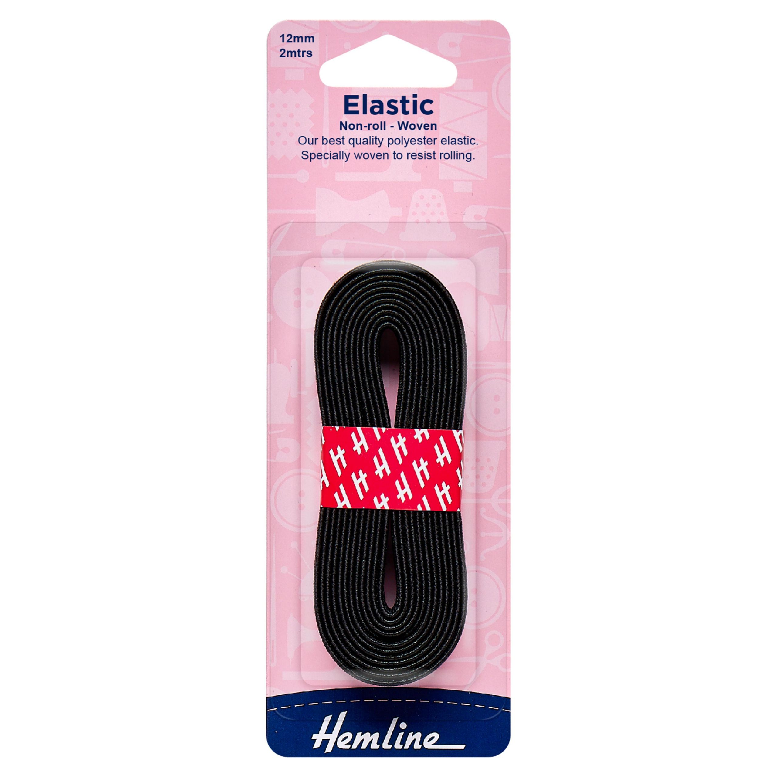 Woven Non-Roll Elastic: 2m x 12mm: Black