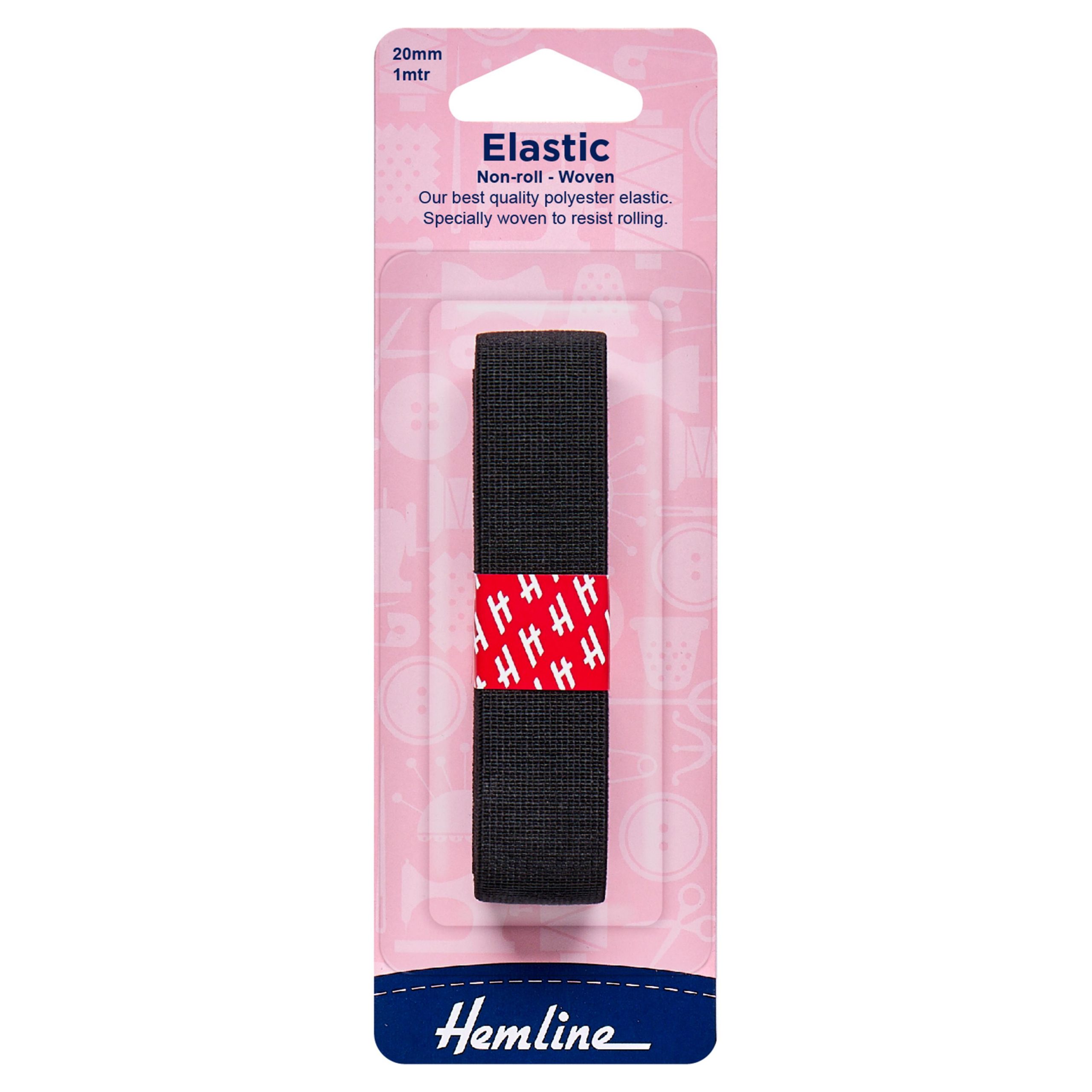 Woven Non-Roll Elastic: 1m x 20mm: Black