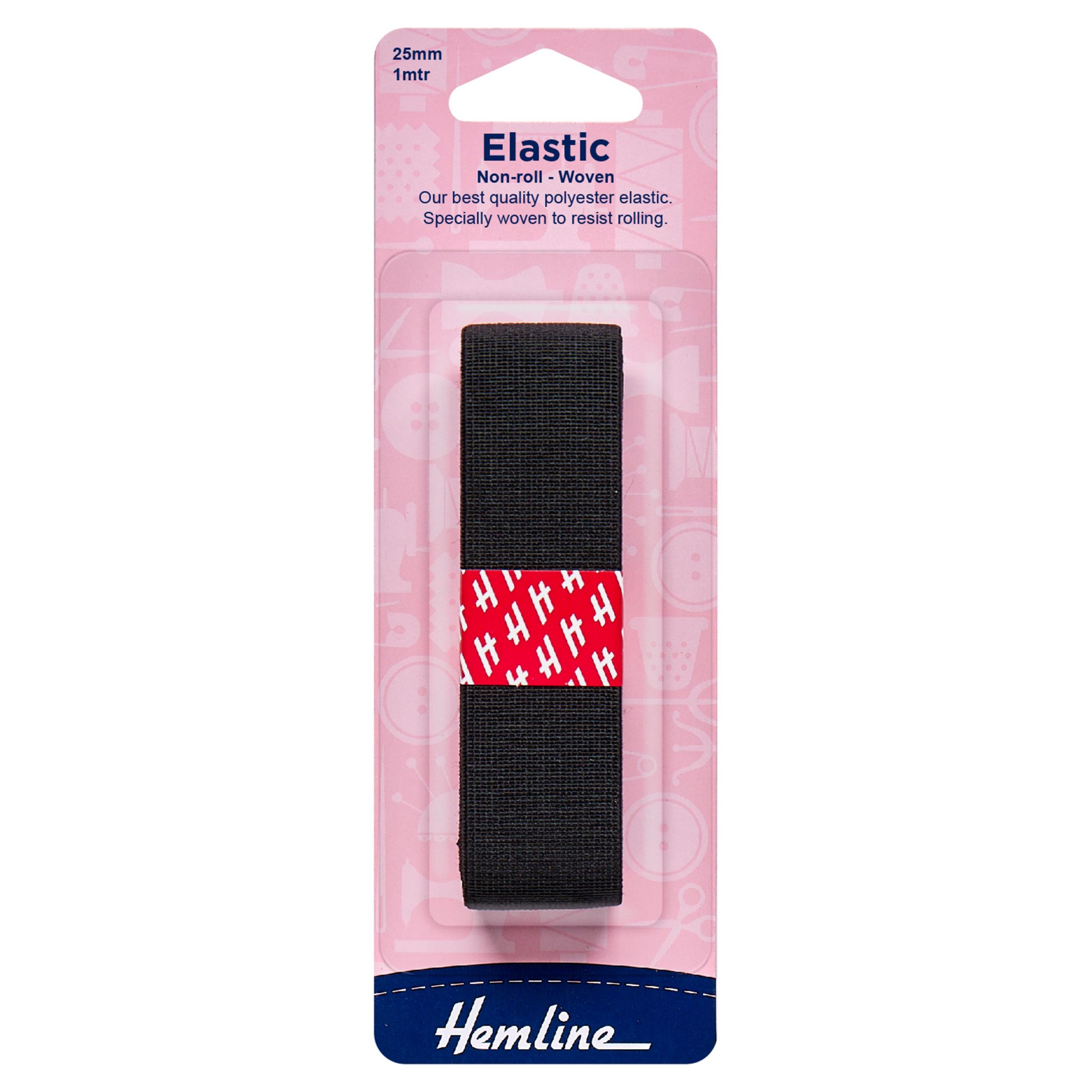 Woven Non-Roll Elastic: 1m x 25mm: Black