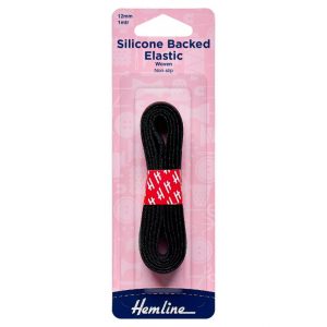 Elastic: Silicone Backed: 1m x 12mm: Black