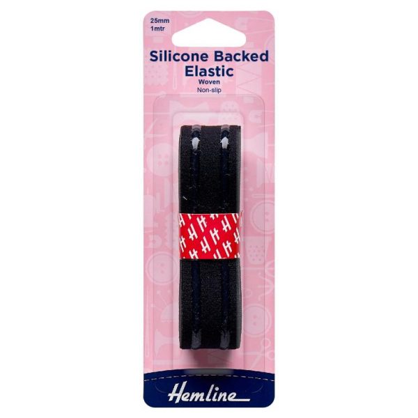 Elastic: Silicone Backed:1m x 25mm :Black