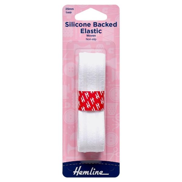 Elastic: Silicone Backed: 1m x 25mm: White