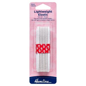 Lightweight Non-Roll Elastic: 1m x 22mm: White