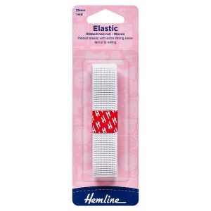 Non-Roll Ribbed Elastic: 1m x 20mm: White