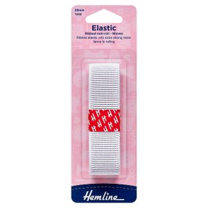 Non-Roll Ribbed Elastic: 1m x 25mm: White