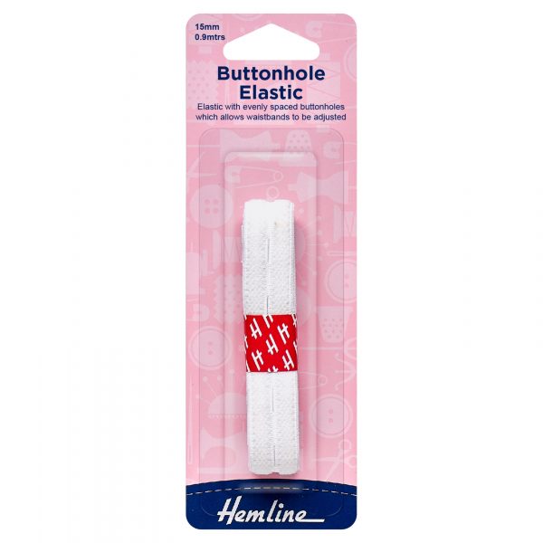 Buttonhole Elastic: 0.9m x 15mm: White