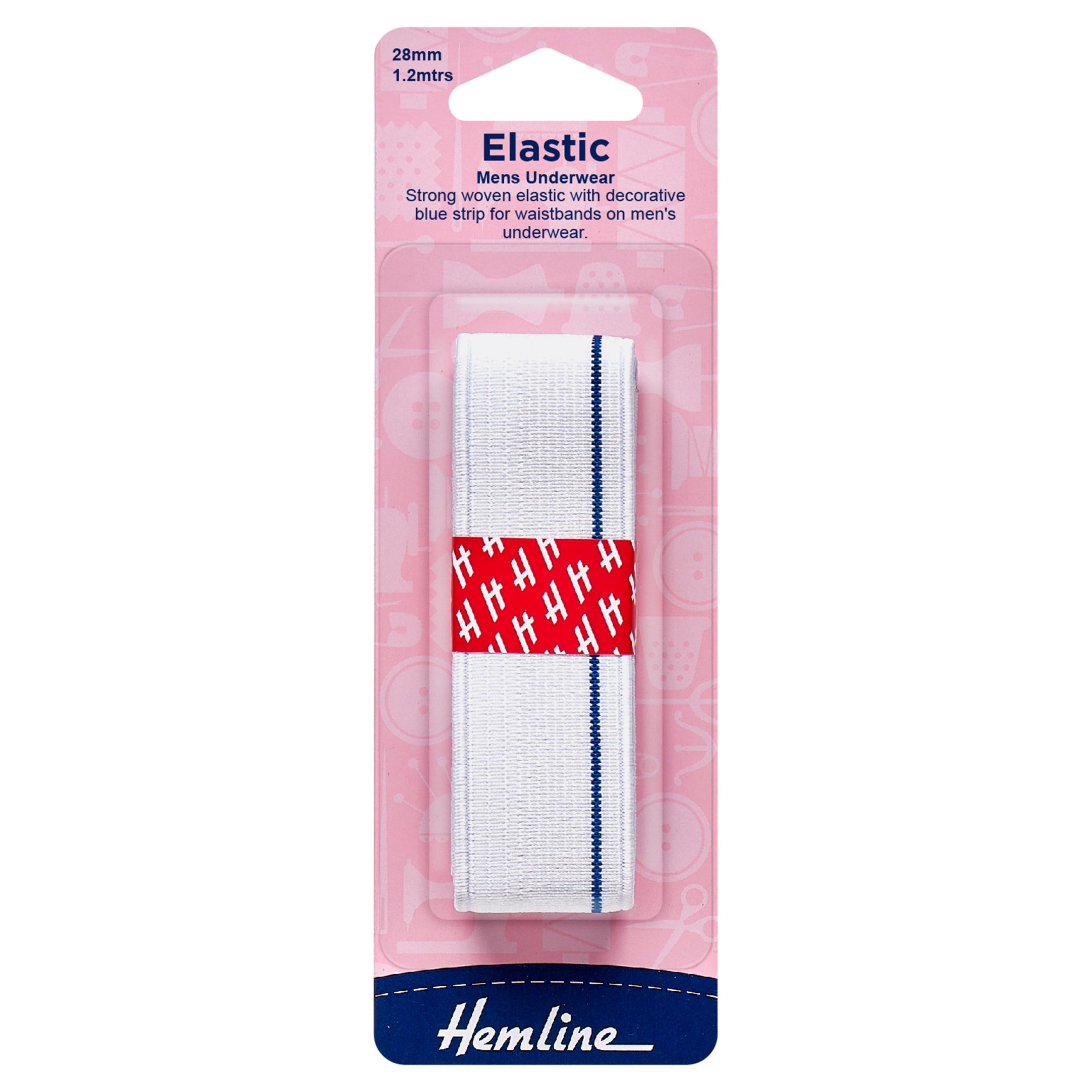 Mens Underwear Elastic: 1.2m x 28mm: White