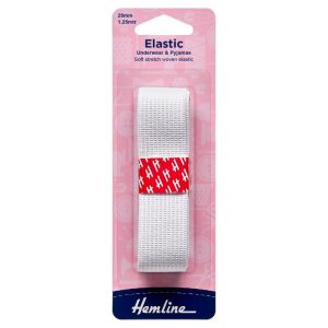 Underwear & Pyjamas Elastic: White: 1.25m x 25mm