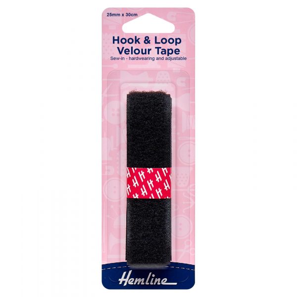 H651 25 1 scaled Hook & Loop Tape: Sew-On: 30cm x 25mm: Black