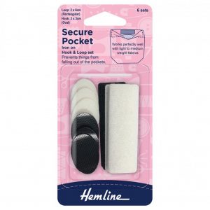 Hook and Loop Set: Secure Pocket: Iron-on: Black and White