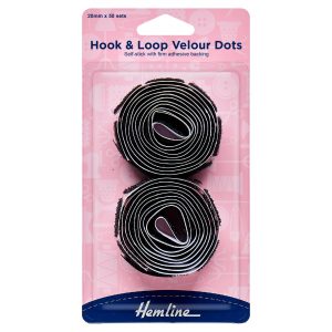 Hook & Loop Dots: Stick-On: 50 Sets of 20mm: Black