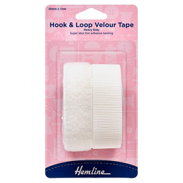 H659 25 W 1 scaled Hook & Loop Tape: Stick-On: Heavy Duty: 1m x 25mm: White