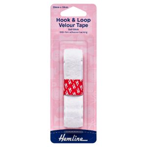 Hook & Loop Tape: Stick-On: 30cm x 20mm: White