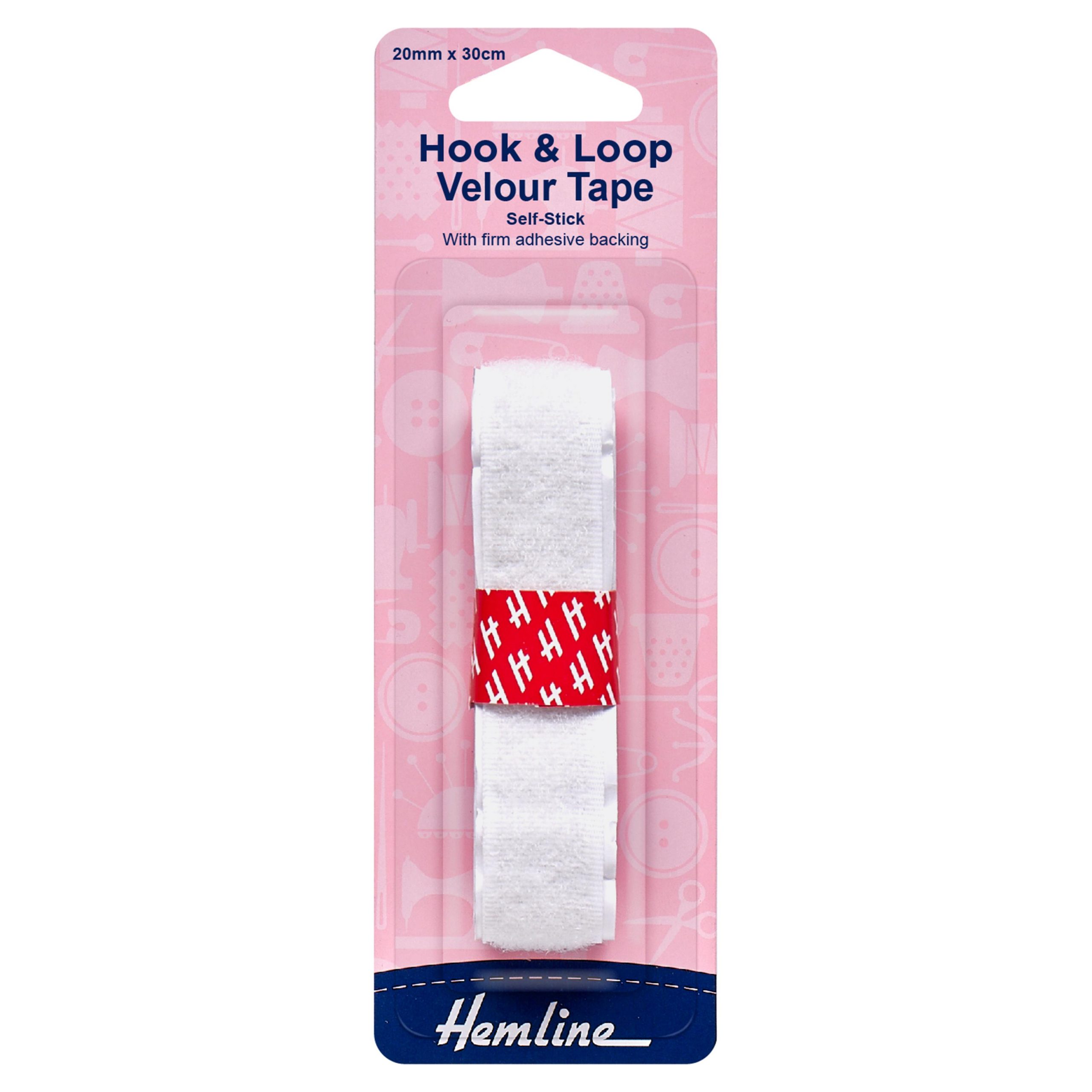 Hook & Loop Tape: Stick-On: 30cm x 20mm: White
