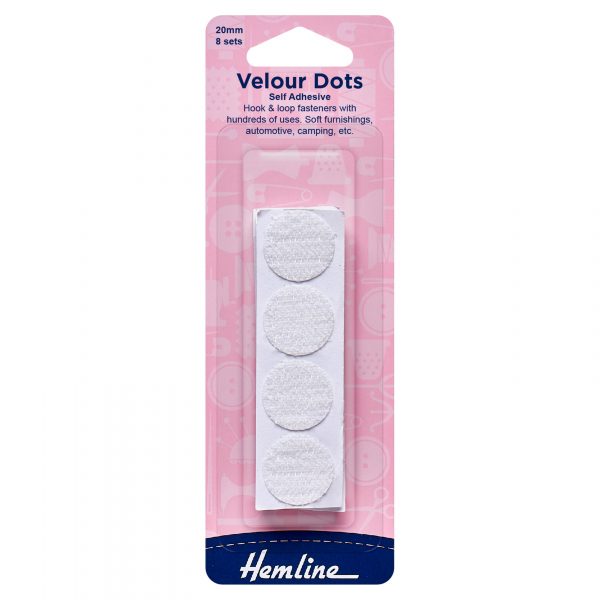 H665 1 scaled Hook & Loop Dots: Stick-On: 8 Sets of 20mm: White