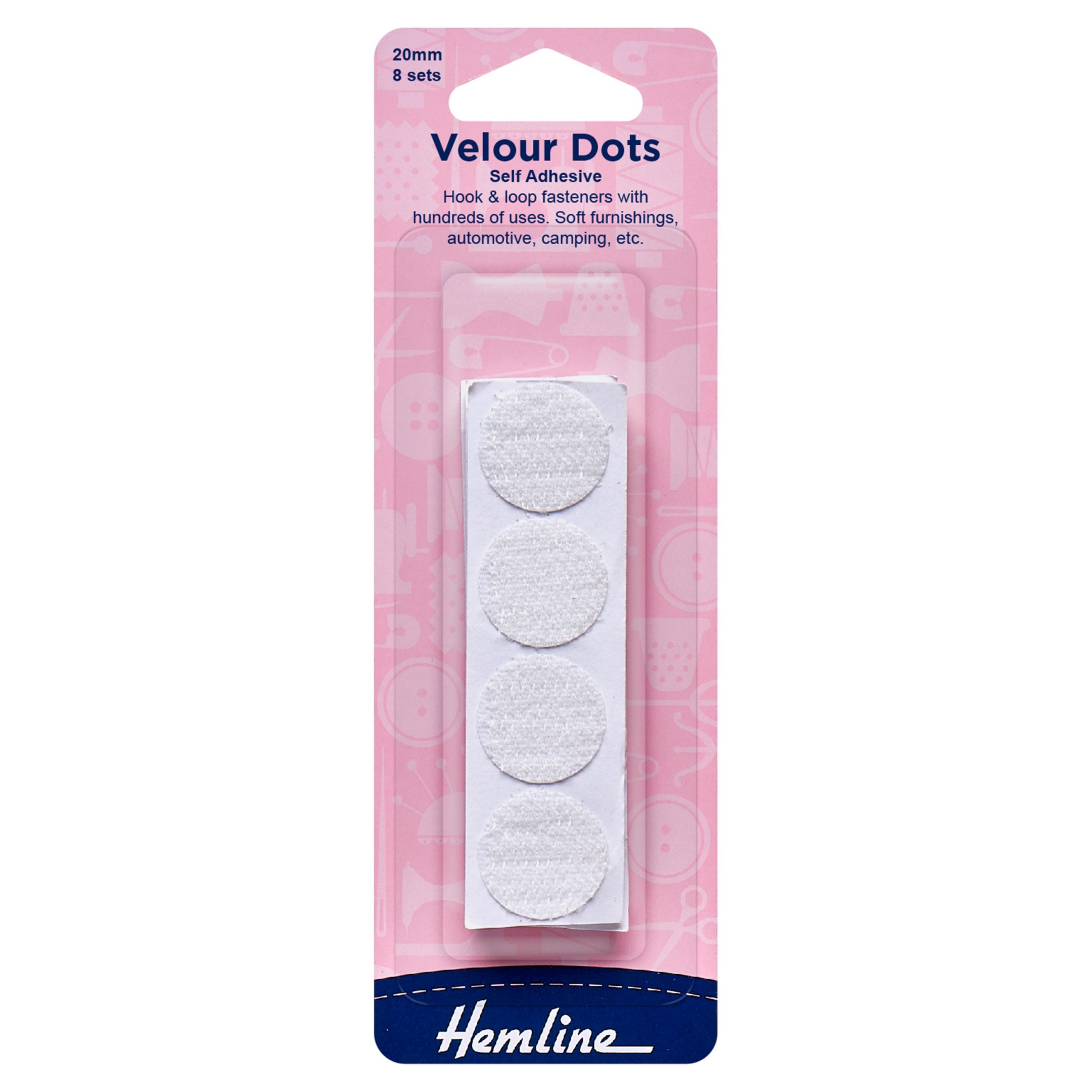 Hook & Loop Dots: Stick-On: 8 Sets of 20mm: White