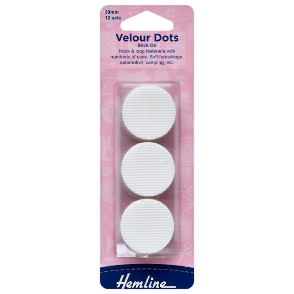 H665 30 Hook & Loop Dots: Stick-On: 8 Sets of 30mm: White