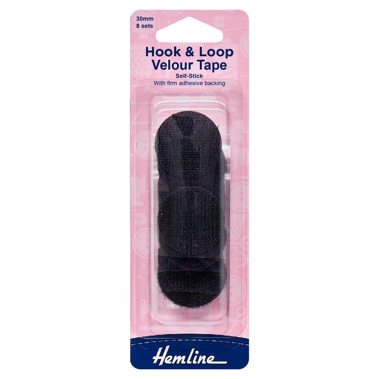 Hook & Loop Dots: Stick-On: 8 Sets of 30mm: Black