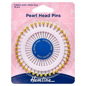Pins: Pearl Head: Assorted: 38mm: Gold: 40 Pieces